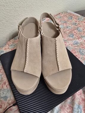 UGG Women’s Taupe Suede Wedge Sandals - Casual Comfort